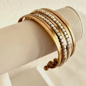 Stacked Strands Cuff Bracelet  Bronze & Silver Tone - 7 Strand Bangle